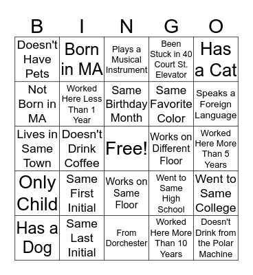 Getting To Know You  Bingo Card