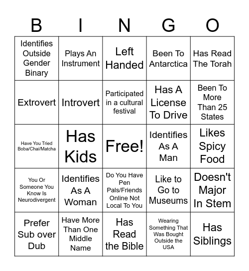 Untitled Bingo Card