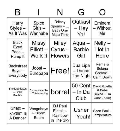 Discobus Muziekbingo Card
