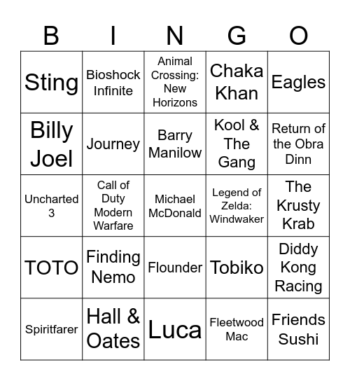 Yacht Rock, Video Game Boats, & Fishy Trivia Bingo Card