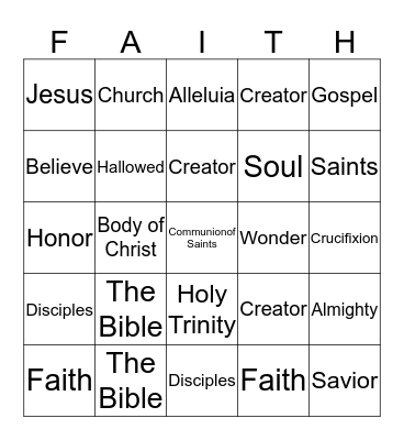 Faith Words Bingo Card