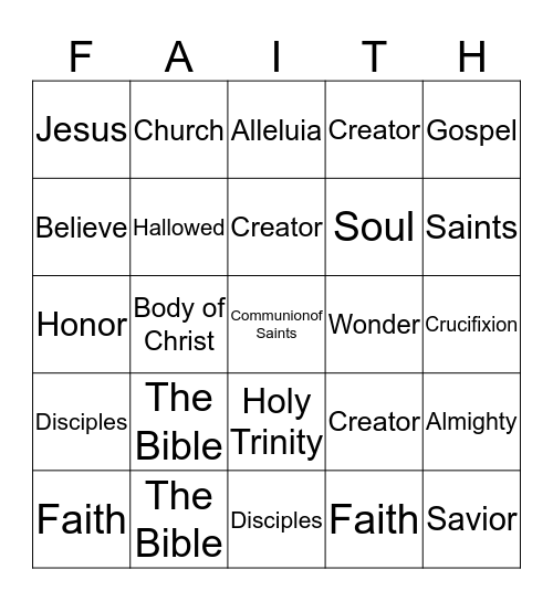 Faith Words Bingo Card