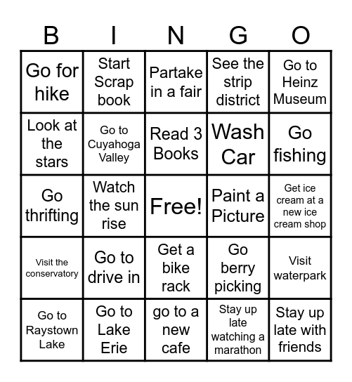 Summer Bingo Card