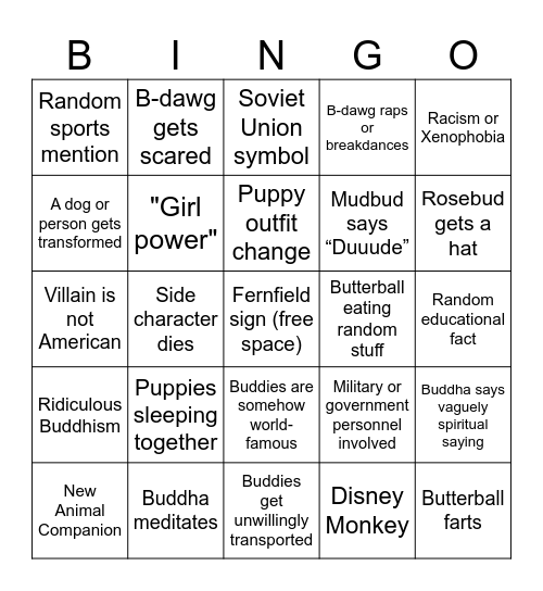Air Buddies Bingo Card