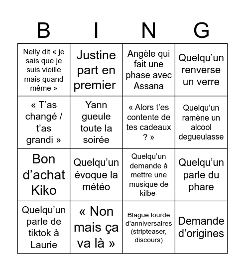 Anniversaire Ninouche Bingo Card