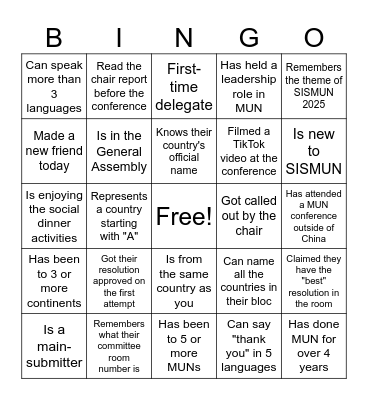 SISMUN BINGO! Bingo Card