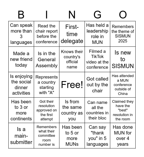 SISMUN BINGO! Bingo Card