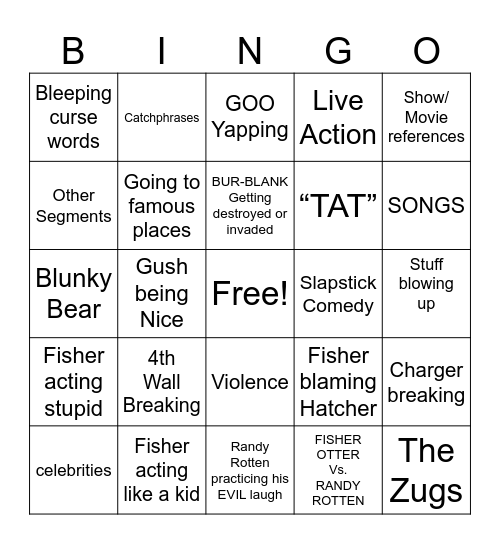 The Fisher Gags Bingo Card