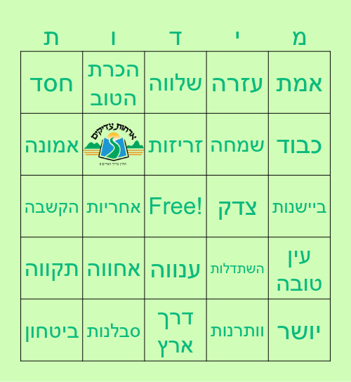 מידות Bingo Card