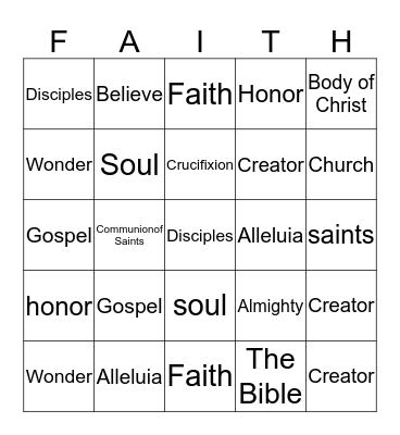 Faith Words Bingo Card