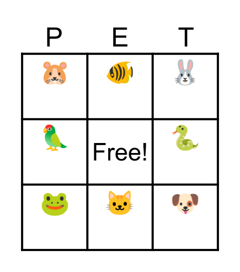 Pet Bingo Card