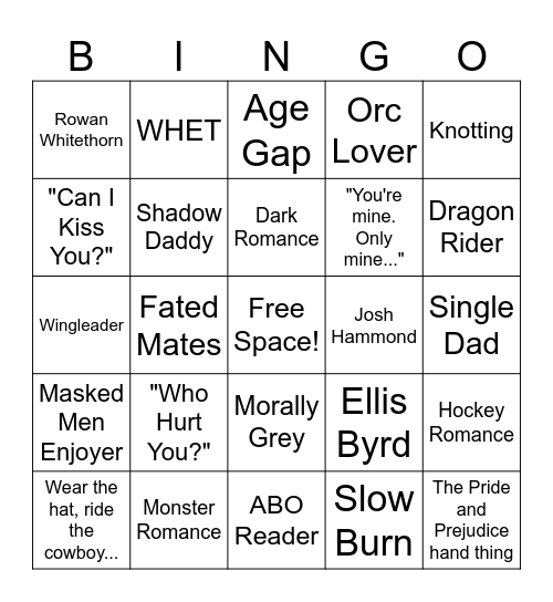 Romance Book Bingo Card