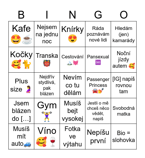 Badoo Bingo Card