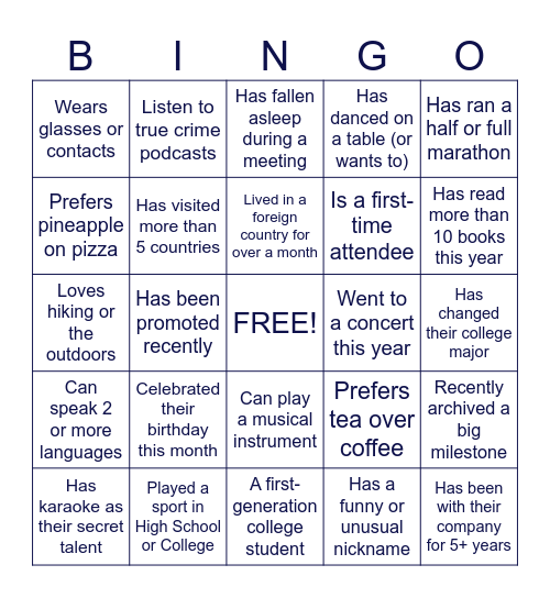Moody's Bingo Card