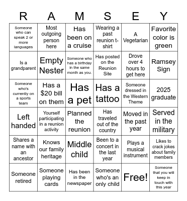 Ramsey Photo Bingo Card