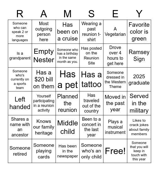 Ramsey Photo Bingo Card