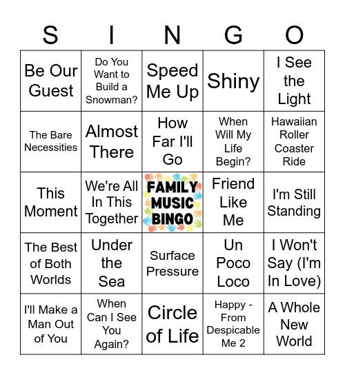 Family Music Bingo - Bingo Card