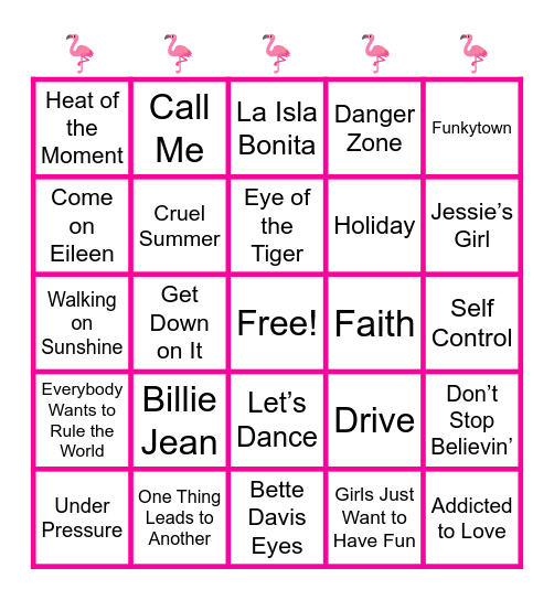 80's Summer Bingo Card