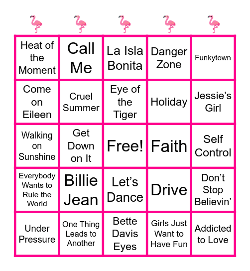 80s Summer Bingo Card