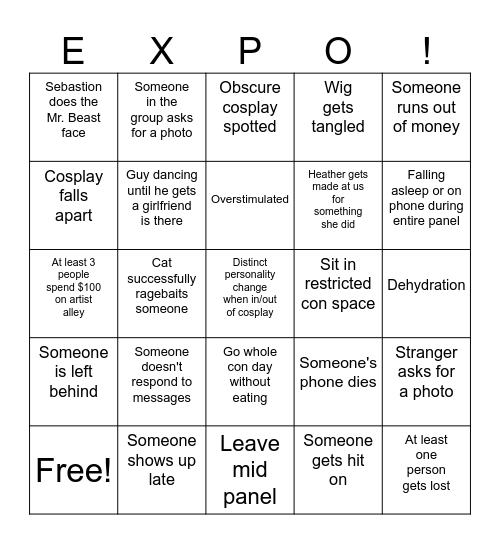Anime Expo 2025 Bingo Card