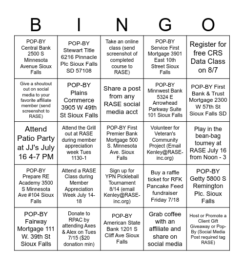 Member Appreciation #2 Bingo Card