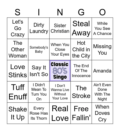 80s singo Bingo Card