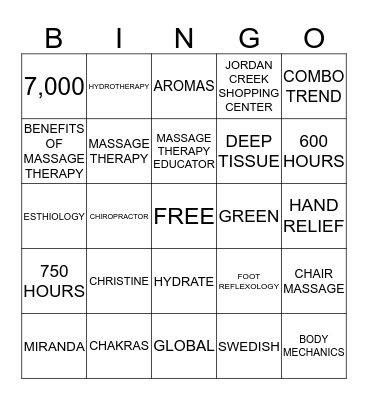 AVEDA Bingo Card