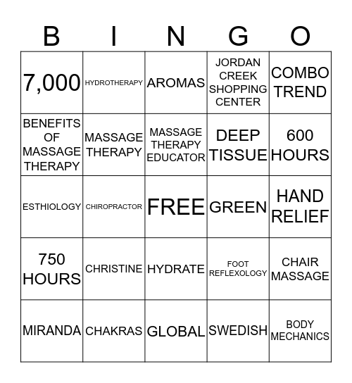 AVEDA Bingo Card