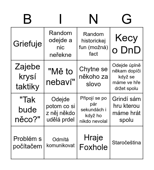 Jakub Bingo Card