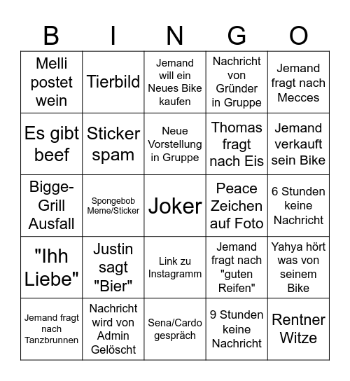 Bike Society Bullshit Bingo Card