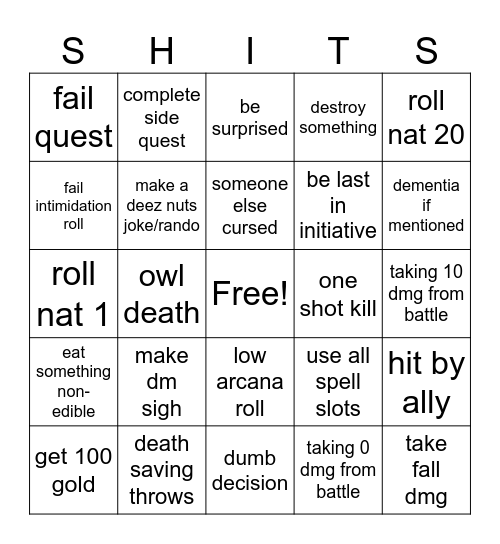 dnd bingo Card