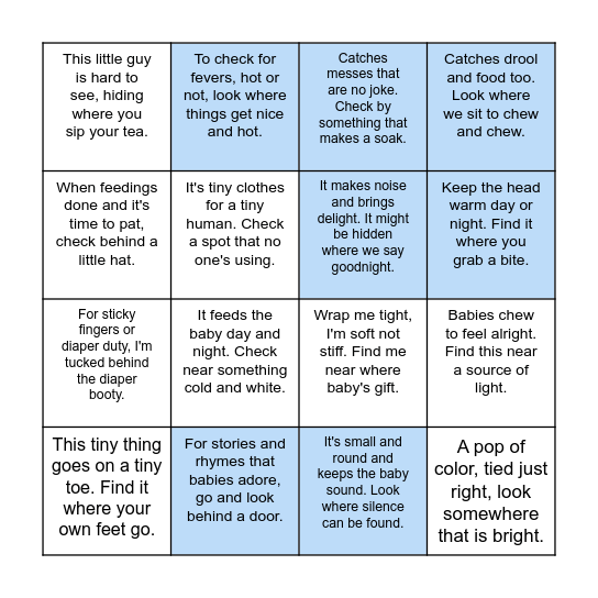 Baby Scavenger Hunt Bingo Card