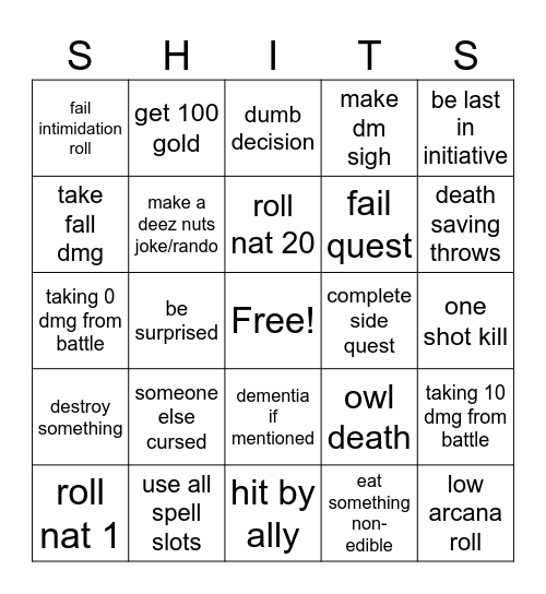 dnd bingo Card
