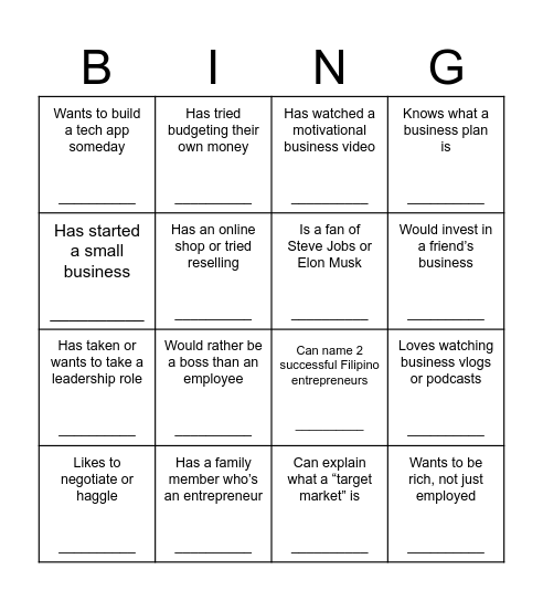 Founder's Bingo Card