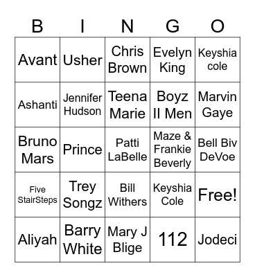 R&B Bingo Card