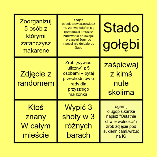 Bingo Kawalerskie Bingo Card