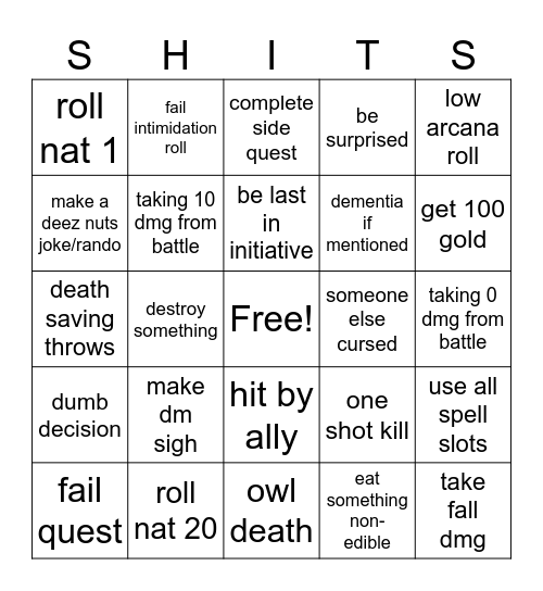 dnd bingo Card