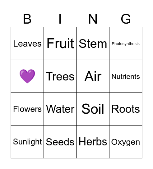 Plants Bingo Card