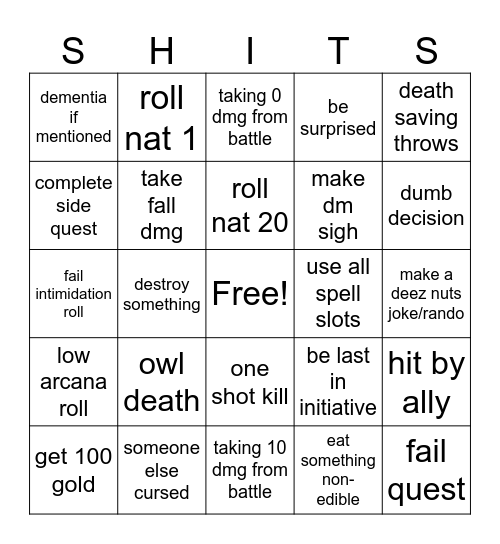 dnd bingo Card