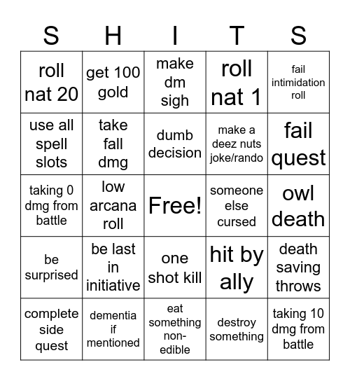 dnd bingo Card
