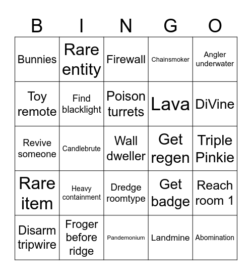 Pressure Bingo Card