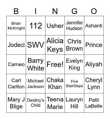 R&B Bingo Card