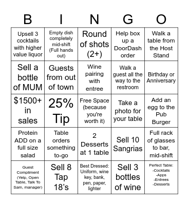 Dropout Bingo Card