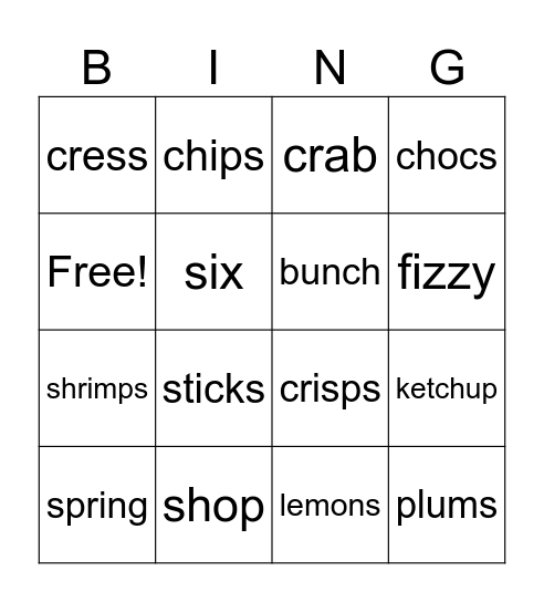 Jan's Shopping List Bingo Card