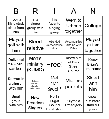 I KNEW BRIAN WHEN: Bingo Card