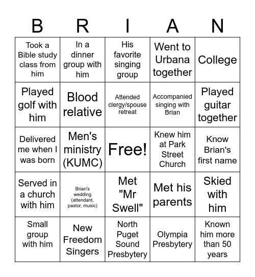 I KNEW BRIAN WHEN: Bingo Card