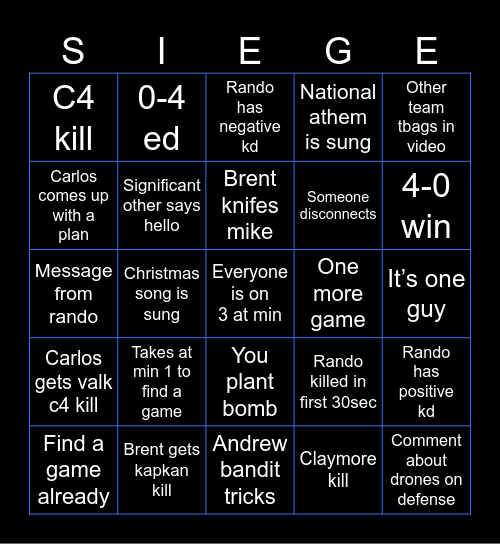 R6 Bingo Card