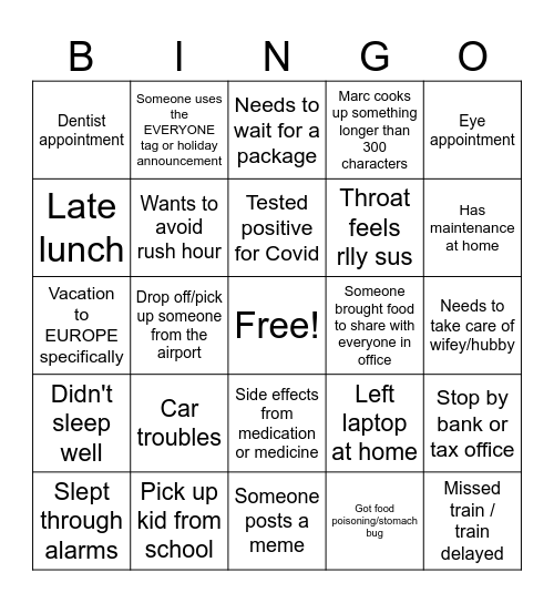 Untitled Bingo Card