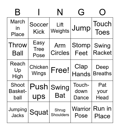 Physical Education BINGO! Bingo Card