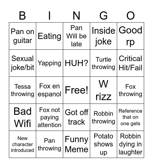 MHA Campaign Bingo Card